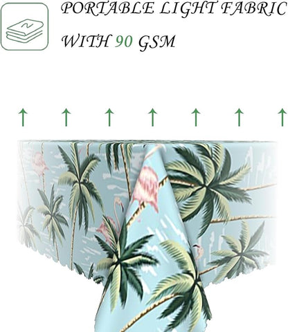 70x140 Inch Summer Rectangular Tablecloth Vintage Tropical Flamingo Palm Tree Light Blue Table Cloth Washable Durable Table Cover for Kitchen Coastal Home BBQ Picnic Beach Party