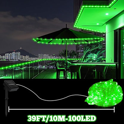 LairtPOW Solar Rope Lights, 39FT 100LEDs Outdoor Solar Strip Lights,IP65 Waterproof Outdoor Led String Lights with 8 Lighting Modes for Garden Yard Christmas Holiday Palm Tree Decoration (Green)