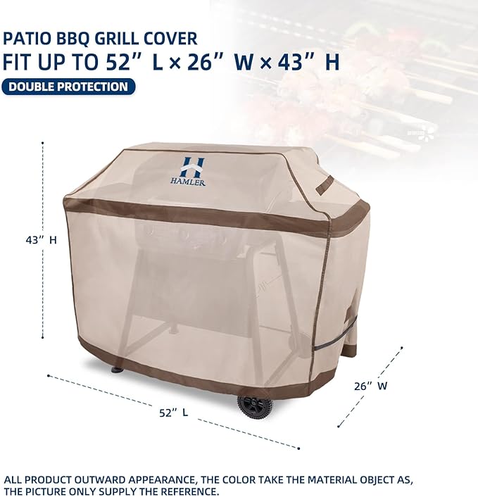 HAMLER Grill Cover 52 Inch, Heavy Duty Waterproof BBQ Covers, Gas Grill Covers Fits Weber Spirit, Weber Genesis, Char-Broil, Nexgrill, Brinkmann, Brown & Beige