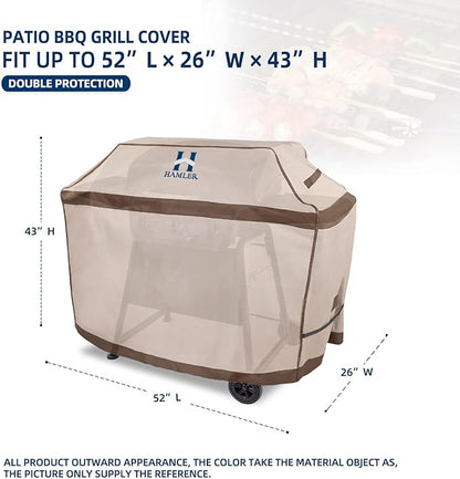 HAMLER Grill Cover 52 Inch, Heavy Duty Waterproof BBQ Covers, Gas Grill Covers Fits Weber Spirit, Weber Genesis, Char-Broil, Nexgrill, Brinkmann, Brown & Beige