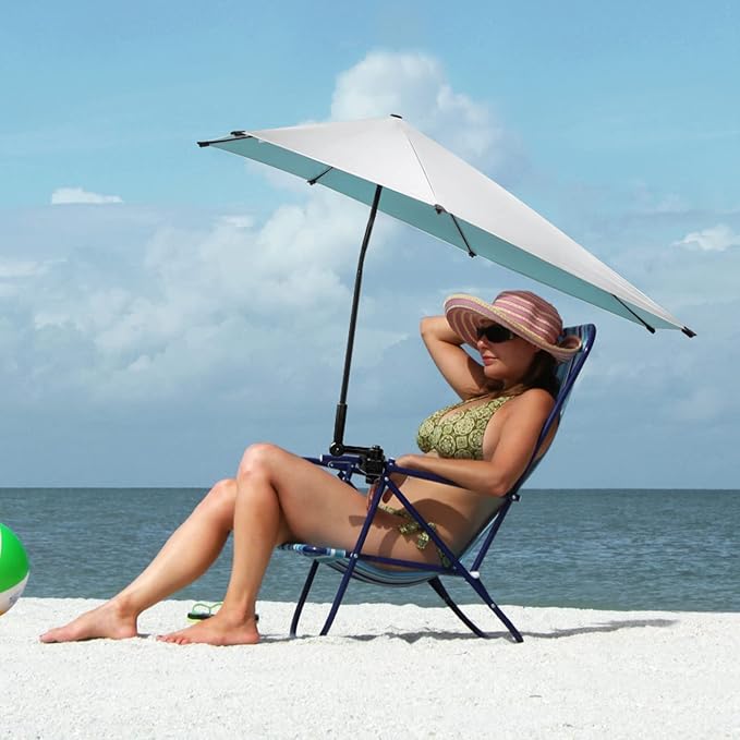 G4Free Beach Chair Umbrella with Universal Clamp UPF 50+ Golf Cart Umbrella | 46"x44" Large Canopy Sun Umbrella UV Protection, Adjustable Clamp for Beach Chair/Wheelchair/Stroller, 360° Flex Shaft, 7 Rib
