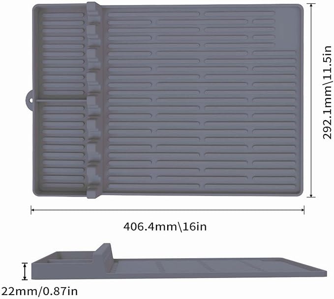 3 in 1 Grill Side Shelf Mat,Silicone Large Non-slip Grill Tool Mat for Blackstone,Utensil Rest with Drip Pad for Flat Top Grill Accessories, Outdoor Grill Utensils Holder for BBQ,Gray