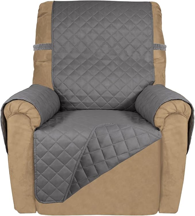 PureFit Reversible Recliner Chair Covers Couch Covers for Dogs, 19 in | Gray/Gray, Water Resistant Couch Protector, Washable Pet Couch Cover with Non Slip and Elastic Straps For Kids