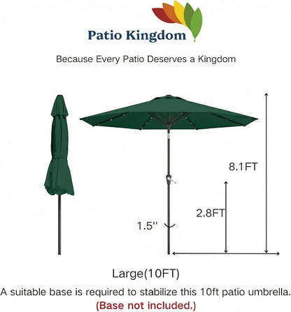 10FT Solar Umbrella 32 LED Lighted Patio Umbrella Table Market Umbrella w/Tilt and Crank, UV-Resistant Outdoor Umbrella for Pool, Garden, Deck, Forest Green