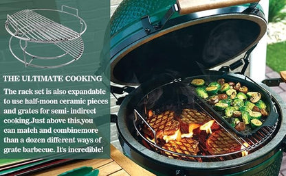 for Big Green Egg-XL 5-Piece Upgraded Replacement Kit for Large Eggspander, Including Multi-Function Grill Rack,Conveggtor Basket, Made of Stainless Steel, Expanded Cooking System