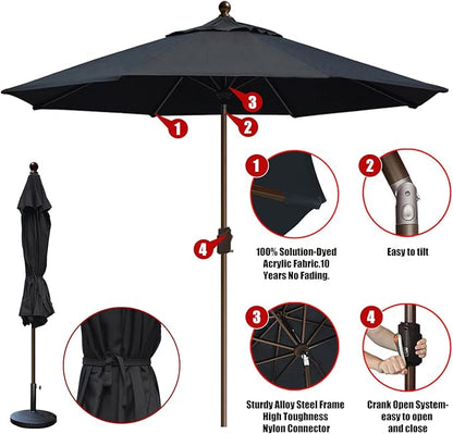 EliteShade USA 10-Year-Non-Fading 10Ft Market Patio Umbrella, UPF 50+ UV Protection Performance Sun Umbrella, Heavy Duty Commercial Grade Outdoor Table Umbrella with Crank & Tilt, Windproof Vented Top for Garden, Pool, Deck and Outdoor Playsets, Black