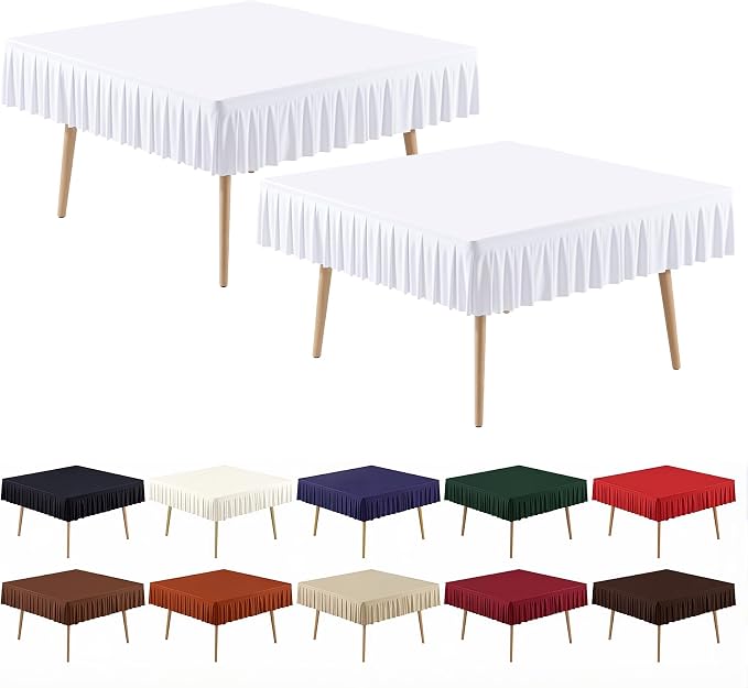 PARTISKY White Spandex Square Tablecloths 48x48 Inch, 2 Pack Wrinkle Free Fitted Card Table Cloth Stretch Square Table Cover for Kitchen Dinner, Holiday Party, Wedding Banquet, Display Trade Show