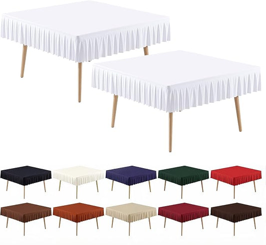 PARTISKY White Spandex Square Tablecloths 48x48 Inch, 2 Pack Wrinkle Free Fitted Card Table Cloth Stretch Square Table Cover for Kitchen Dinner, Holiday Party, Wedding Banquet, Display Trade Show