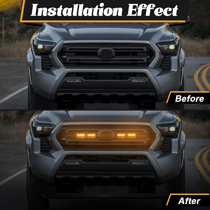 Amber LED Grille Lights for Tacoma SR SR5 2024 2025, 4Pcs Front Grill Light Kit with Wire Harness and Fuse
