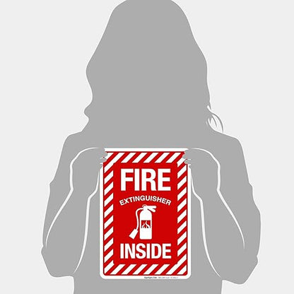 Fire Extinguisher Inside Sign, Fire Safety Sign, 10x7 Inches, 4 Mil Vinyl Decal Stickers Weather Resistant UV Protected, Made in USA