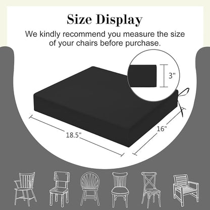 Cozyide Outdoor Chair Cushions, Waterproof Patio Seat Cushions with Adjustable Straps, Square Corner Patio Chair Cushions for Garden, Black, 18.5x16x3 Inch (Pack of 4)