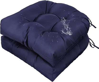 Gnostik 2 Pack Outdoor Seat Cushions 18.6"X18.6", Navy Blue Thick Tufted Waterproof Outdoor Chair Cushion for Garden Patio Porch Lawn Furniture
