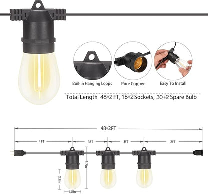 96FT LED Outdoor String Lights with Dimmer & Timer, Shatterproof IP65 Waterproof Patio Lights for Christmas, Party, Wedding Decoration