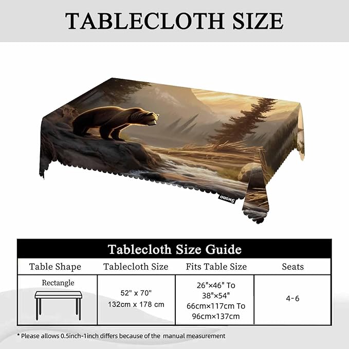 Swono Grizzly Bear Tablecloths Animal Bear Brook Canyon Forest Mountain Nature Kitchen Dinning Tabletop Decoration, Polyester Table Cover for Indoor Outdoor 50x72 Inch Tablecloth