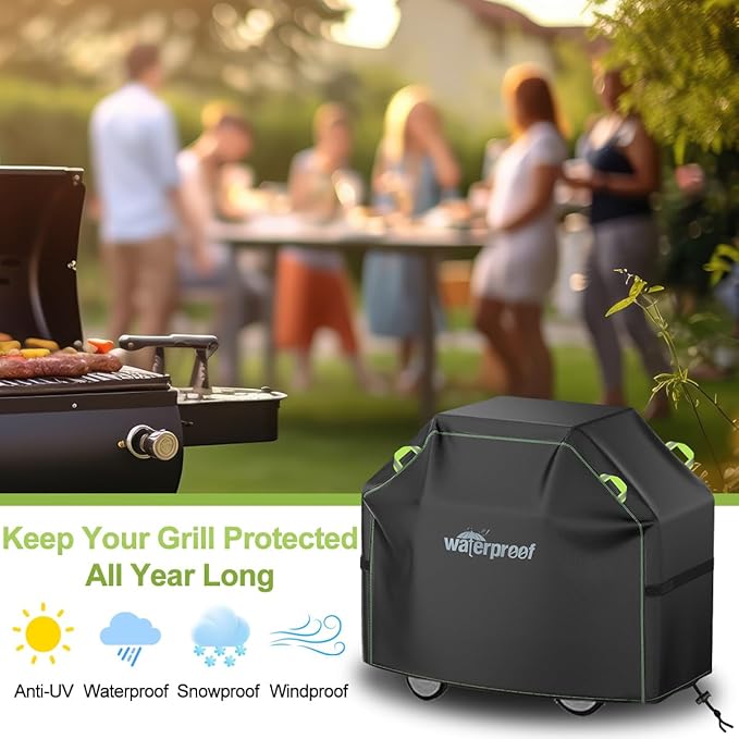 Grill Cover, 46 inch BBQ Grill Cover for Outdoor Grill, 420D Waterproof Fabric, UV & Fade Resistant, All-Weather Barbecue Gas Grill Cover with Handles, Straps & Adjustable Drawstring
