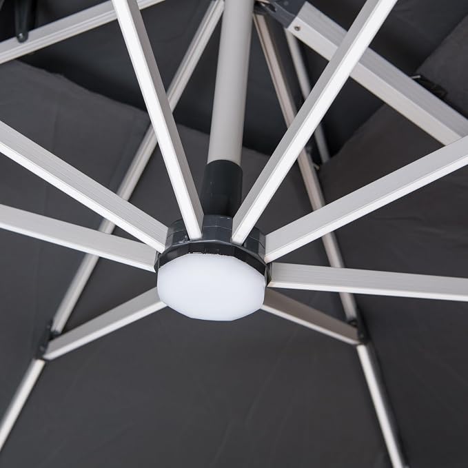 10x10 FT Square Cantilever Patio Umbrella with Solar LED Lights and Cross Base, 360° Rotation Large Heavy Duty Offset Outdoor Umbrella with Easy Tilt for Pool Backyard Deck Garden, Grey