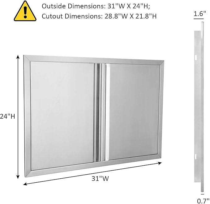 BI-DTOOL Outdoor Kitchen Double Doors 31" W X 24" H BBQ Access Door Thickened 304 Brushed Stainless Steel Doors for Indoor/Outdoor Kitchen Outdoor Cabinet Barbeque Grill or BBQ Island
