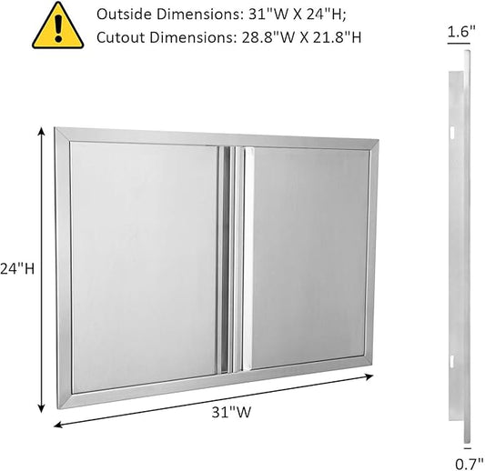 BI-DTOOL Outdoor Kitchen Double Doors 31" W X 24" H BBQ Access Door Thickened 304 Brushed Stainless Steel Doors for Indoor/Outdoor Kitchen Outdoor Cabinet Barbeque Grill or BBQ Island