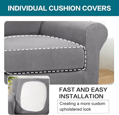 Turquoize 2 Piece Chair Covers Chair Slipcovers for Living Room Armchair Couch Cover Chair Sofa Cover with Individual Cushion Covers Furniture Cover for Chairs Feature Jacquard Fabric (Chair, Dove)