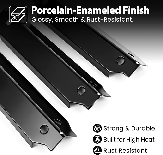 Utheer Grill Parts Heat Plates Replacement for Dyna-Glo DGC310CNP-D 3-Burner Propane Gas Grill, Porcelain Steel Heat Shield Tent Flavor Bars Flame Tamer Parts, 3 Pack