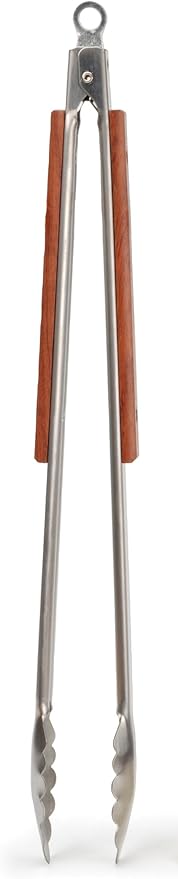 RSVP International Endurance® BBQ Locking Tongs, 18" | Flip Burgers or Kabobs w/ Long Handle that Keeps Hands Safe from Fire | Made from Stainless Steel & Rosewood