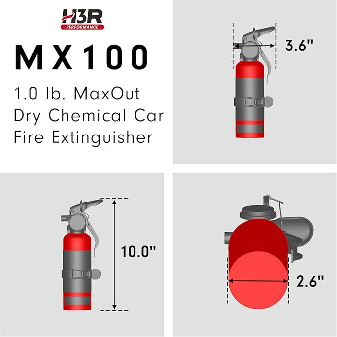 MaxOut Compact Fire Extinguisher for Vehicles – Cars, Trucks, UTVs, RVs & Boats | Off-Road Ready | Refillable Purple K Dry Chemical | Class BC | Mounting Bracket | UL Listed | Chrome 1.0 lb