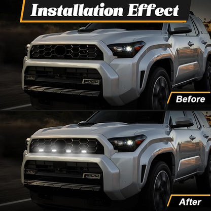 Grille Lights for 4Runner Trailhunter/TRD Pro 2025-2026, 4Pcs Clear Shell White LED Front Grill Light with Wire Harness and Fuse