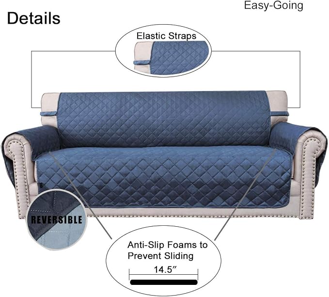 Easy-Going Reversible Couch Cover, 4 Seater Sofa, Dark Blue/Light Blue | XX-Large Sofa, Washable Slipcover For Dogs, Water Resistant Mat, Living Room, Non-Slip Sofa Cover, Pet Friendly