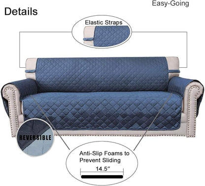 Easy-Going Reversible Couch Cover, 4 Seater Sofa, Dark Blue/Light Blue | XX-Large Sofa, Washable Slipcover For Dogs, Water Resistant Mat, Living Room, Non-Slip Sofa Cover, Pet Friendly
