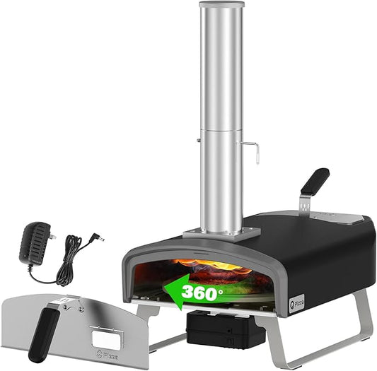 Wood Fire Pizza Oven with Rotatable Stone, Portable Wood/Charcoal Pizza Oven with Chimney and Door, Outdoor Pizza Stove for Backyard, Camping, Picnicking, RV, Tailgating, PS108