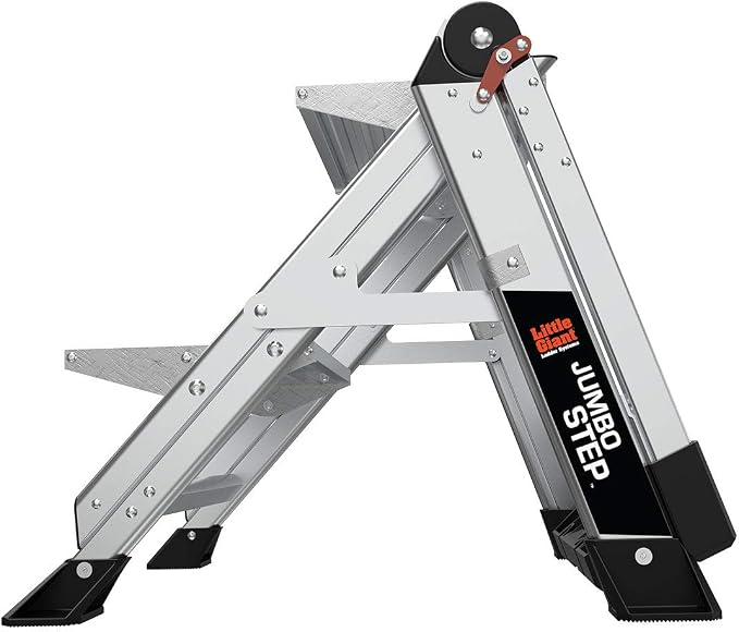 Little Giant Ladders, Jumbo Step, 2-Step, 2 foot, Step Stool, Aluminum, Type 1AA, 375 lbs weight rating, (11902), Silver