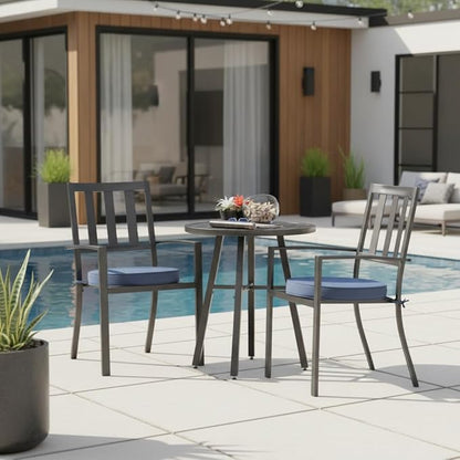 Set of 2 Outdoor 18 inch Round Patio Dining Chair Pads – Comfortable Fiber-Filled Seat Cushions with Ties, Reversible Polyester Fabric - Navy