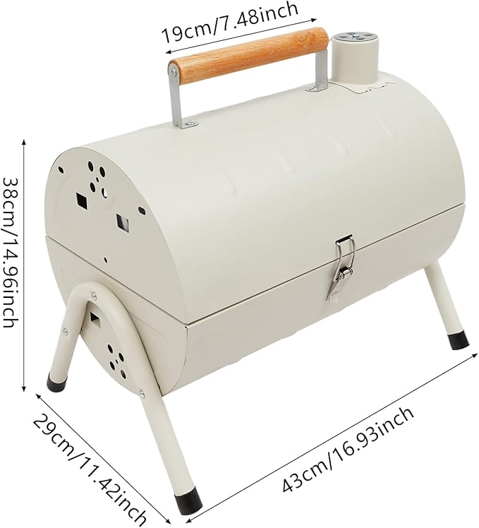 Barbecue Charcoal Barrel Grill, Portable Vertical C-harcoal Smoker G-rill, Outdoor Indoor Hanging BBQ C-harcoal Barrel G-rill with 360° Heated, Built-In Oil and Ash Trays (13x15in 20 Skewers)