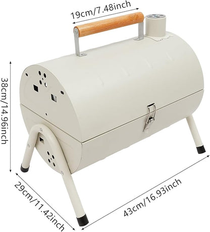 Barbecue Charcoal Barrel Grill, Portable Vertical C-harcoal Smoker G-rill, Outdoor Indoor Hanging BBQ C-harcoal Barrel G-rill with 360° Heated, Built-In Oil and Ash Trays (13x15in 20 Skewers)