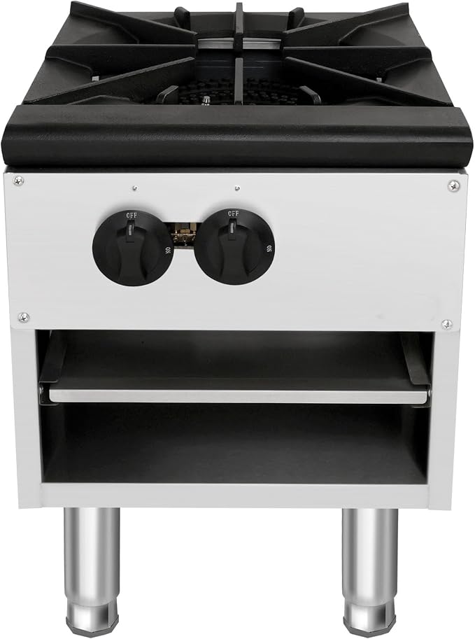 Commercial Gas Stock Pot Cooker,Countertop Burner with 80000 BTU Heating Power,NG LPG Compatible,Stainless Steel Body,Removable Waste Tray,Adjustable Legs,ETL Listed Appliance (Silver,1 Burner)
