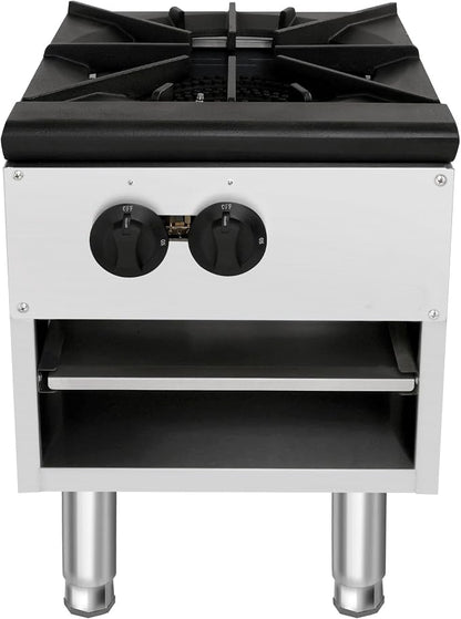 Commercial Gas Stock Pot Cooker,Countertop Burner with 80000 BTU Heating Power,NG LPG Compatible,Stainless Steel Body,Removable Waste Tray,Adjustable Legs,ETL Listed Appliance (Silver,1 Burner)