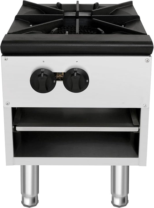 Commercial Gas Stock Pot Cooker,Countertop Burner with 80000 BTU Heating Power,NG LPG Compatible,Stainless Steel Body,Removable Waste Tray,Adjustable Legs,ETL Listed Appliance (Silver,1 Burner)