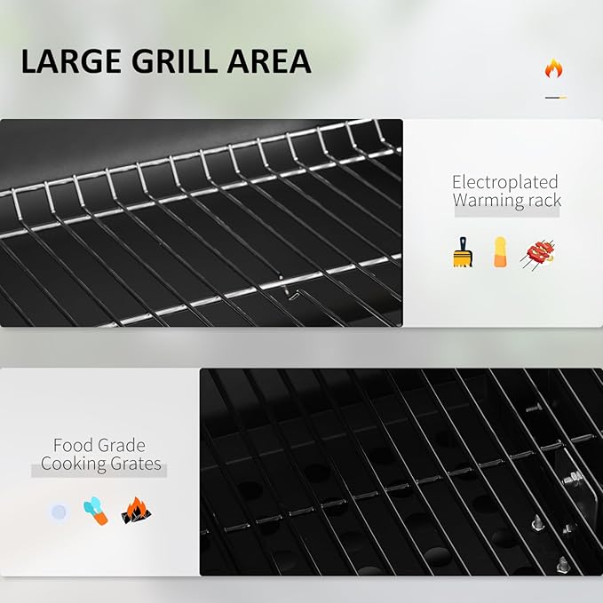 Charcoal BBQ Grill with Side Table and Storage