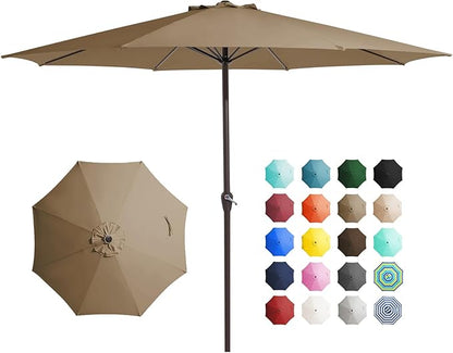 JEAREY 12' Patio Umbrellas Outdoor Table Market Umbrella w/Crank, 8 Sturdy Ribs, UV Protection Windproof for Garden, Deck, Backyard, Pool(Sand)