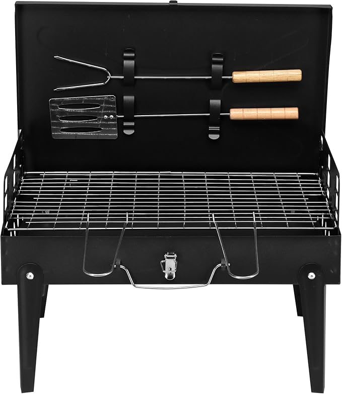 Black Portable Charcoal Grills Camping Barbecue Grill for Garden Backyard Party Picnic Travel Outdoor Cooking Use,Outdoor Grill, 17.3"L x 10.63"W x 8.66"H