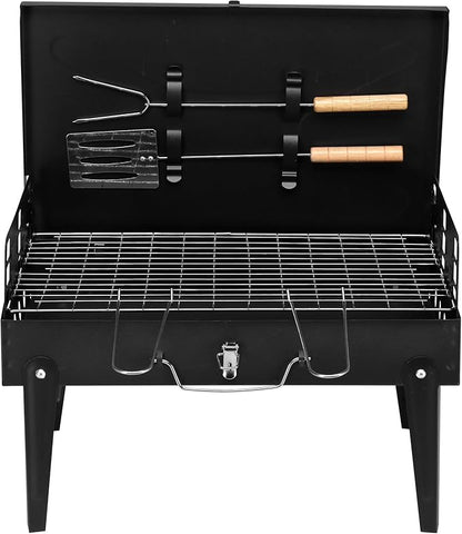 Black Portable Charcoal Grills Camping Barbecue Grill for Garden Backyard Party Picnic Travel Outdoor Cooking Use,Outdoor Grill, 17.3"L x 10.63"W x 8.66"H