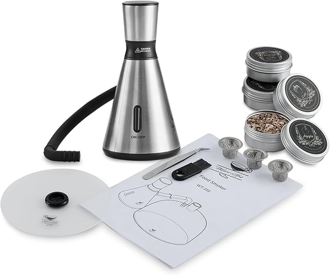 Smoke Gun Cocktail Smoker Kit - Complete Cocktail Smoker Kit with 4 Wood Flavors, Accessories, and Brush - Perfect Drink Smoker Kit for Infusing Flavor into Cocktails (Silver(Dome not included))