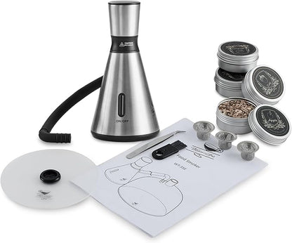 Smoke Gun Cocktail Smoker Kit - Complete Cocktail Smoker Kit with 4 Wood Flavors, Accessories, and Brush - Perfect Drink Smoker Kit for Infusing Flavor into Cocktails (Silver(Dome not included))
