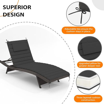 Sundale Outdoor Olefin Quilted Lounge Cushion Set of 2, Patio Foldable Chaise Lounger Cushion, Water-Resistant Lounge Chair Pad with Straps Dark Gray, 80 x 26 inches