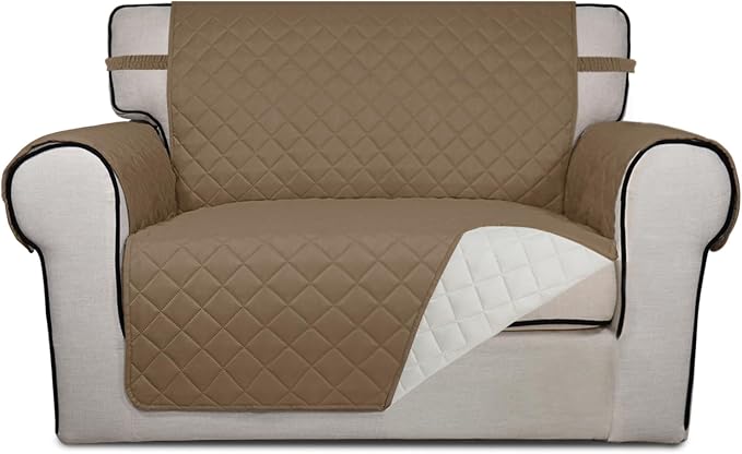 PureFit Reversible Quilted Sofa Cover Dog Couch Covers for Sofa, 28 in | Camel/Ivory, Water Resistant Couch Protector, Washable Pet Couch Cover with Non Slip and Elastic Straps For Kids