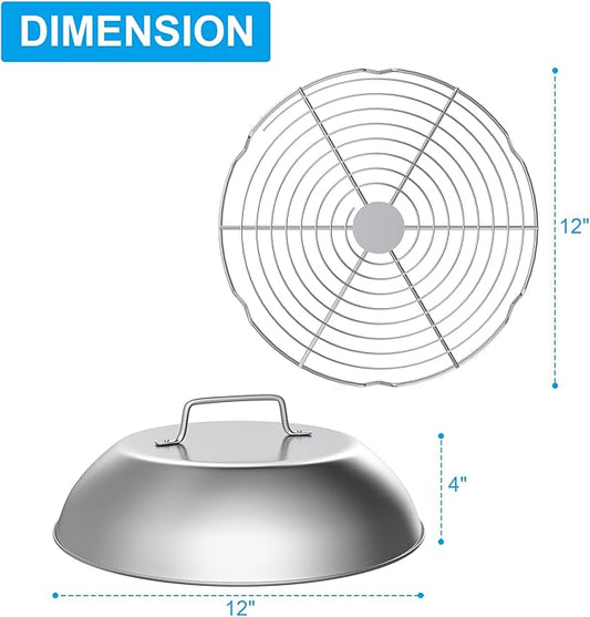 SafBbcue Melting Dome with Wire Rack, 12'' Universal for Most Grills, Griddle Dome for Blackstone&Big Green Egg&Nexgrill&Camp Chef, Flat top Grill Accessories,3 Sets