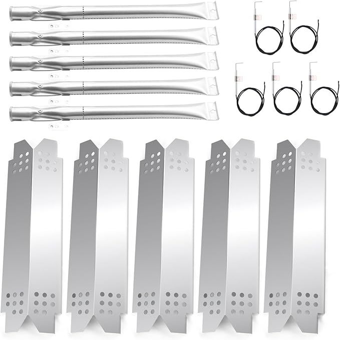 Grill Heat Plate Replacement Parts for Nexgrill 5 Burners 720-0888 720-0888N 720-0830H, 5 Pack Stainless Steel Burner Tubes & Grill Heat Tents & Ignitors, Gas Grill Repair Kit for Nexgrill