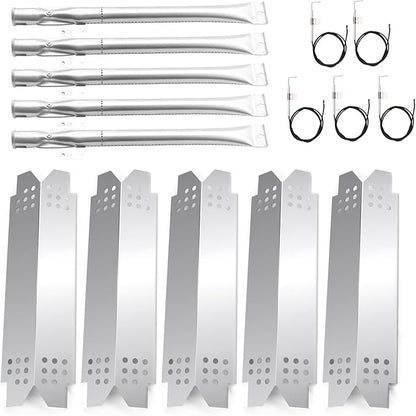 Grill Heat Plate Replacement Parts for Nexgrill 5 Burners 720-0888 720-0888N 720-0830H, 5 Pack Stainless Steel Burner Tubes & Grill Heat Tents & Ignitors, Gas Grill Repair Kit for Nexgrill