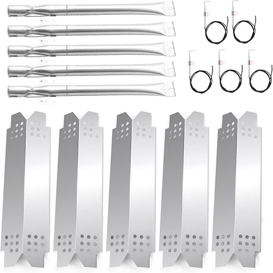 Grill Heat Plate Replacement Parts for Nexgrill 5 Burners 720-0888 720-0888N 720-0830H, 5 Pack Stainless Steel Burner Tubes & Grill Heat Tents & Ignitors, Gas Grill Repair Kit for Nexgrill