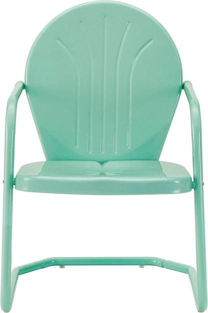 Crosley Furniture Griffith 5-Piece Outdoor Dining Set for 4, Retro Metal Round Patio Table and Chairs, White and Aqua